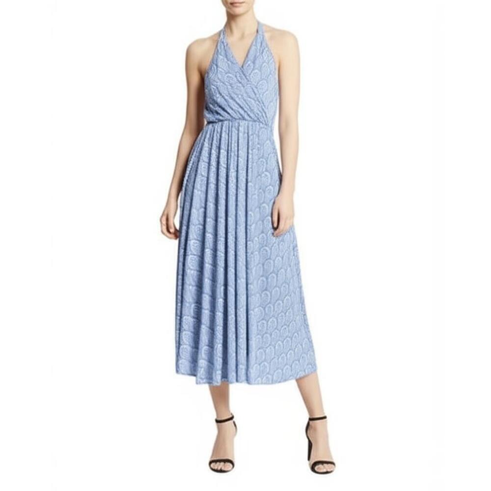 Boden Midi Dress Size 6 Light Blue Paisley Print A-Line Halter Summer Casual
